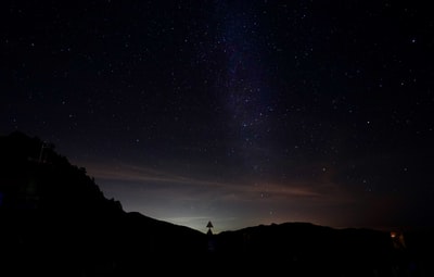 星夜下站在山上的人的剪影